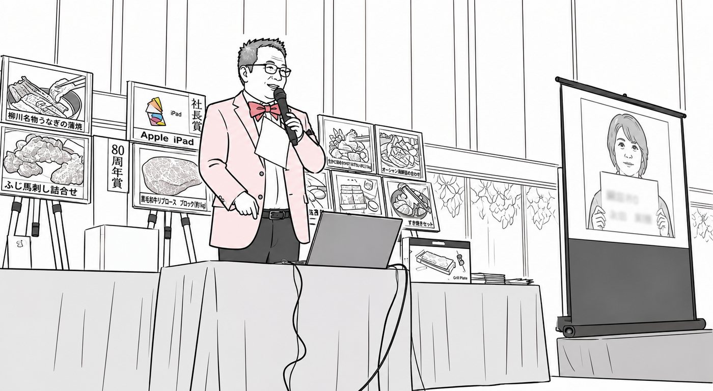 周年行事で挨拶をする様子のイラスト