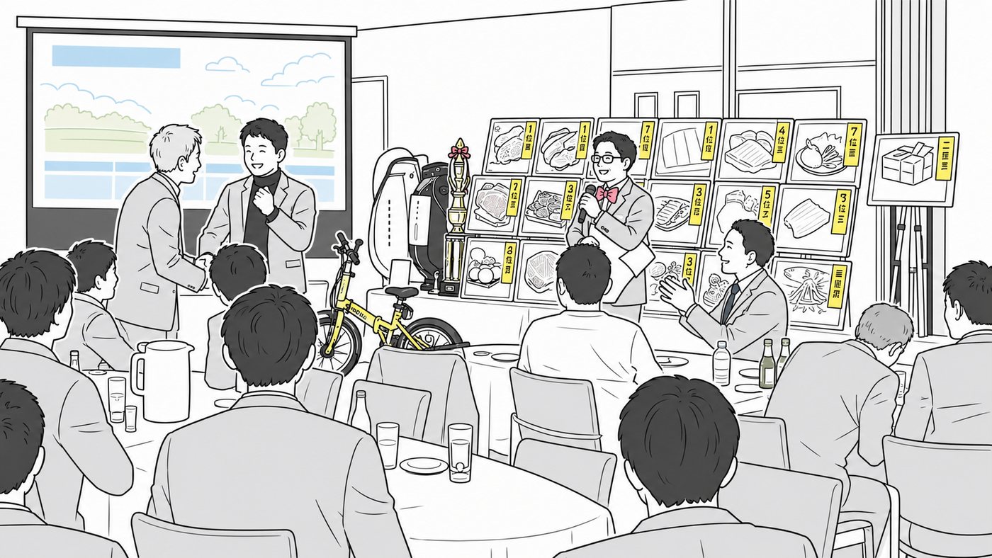 忘年会・新年会の抽選会のイラスト
