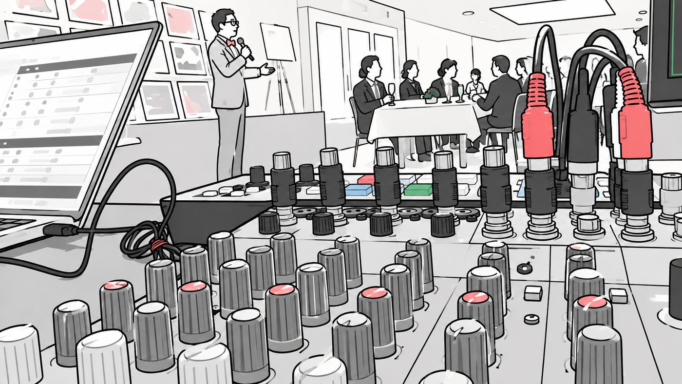 ミキサーとパーティー会場のイラスト
